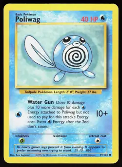 Poliwag 59/102 Common Base Set Unlimited Pokemon Damaged - Image 1