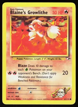 Blaine's Growlithe 62/132 Common Gym Heroes Pokemon Unlimited Damaged - Image 1