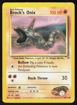 Brock's Onix 69/132 Common Gym Heroes Pokemon Unlimited Damaged - Image 1