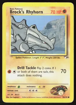 Brock's Rhyhorn 70/132 Common Gym Heroes Pokemon Unlimited Damaged - Image 1