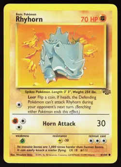 Rhyhorn 61/64 Common Jungle Pokemon Unlimited Damaged - Image 1