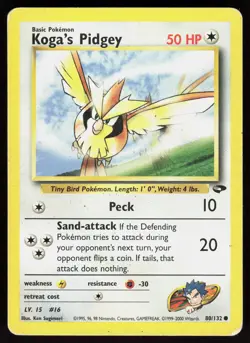 Koga's Pidgey 80/132 Common Gym Challenge Pokemon Unlimited Damaged - Image 1