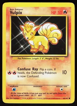 Vulpix 68/102 Common Base Set Unlimited Pokemon Damaged - Image 1