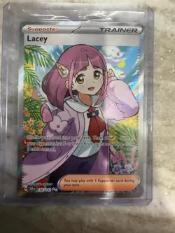 Pokemon Stellar Crown Lacey Trainer Full Art Ultra Rare Holo Card 166/142 Mint - Image 1