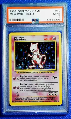 1999 Pokemon TCG Mewtwo Base Set Holo Unlimited Rare Card 10/102 PSA 9 Mint - Image 1