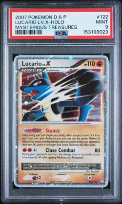 Pokemon Lucario LV.X Mysterious Treasures Holo Rare LV.X PSA 9 122/123 2007 - Image 1