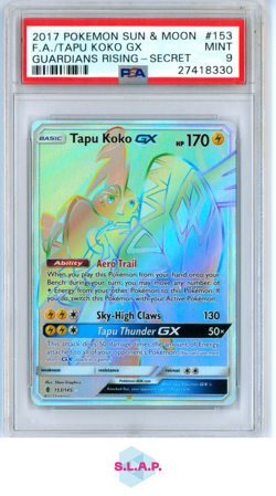 FA/TAPU KOKO GX GUARDIANS RISING-SECRET POKEMON SM 2017 153 PSA 9 - Image 1
