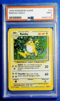 1999 Pokemon Game Raichu #14 Holo PSA 9 MINT - Image 1