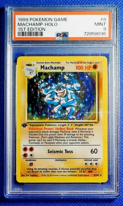 Pokemon TCG Machamp Holo Rare 1st Edition PSA 9 Base Set 8/102 1999 Mint - Image 1