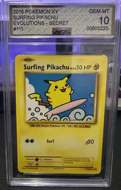 Surfing Pikachu Holo Secret Rare 111/108 Evolutions 2016 English Ace 10 - Image 1