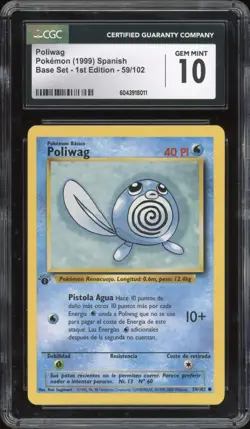 1999 Pokemon SPANISH 1st Edition Base Set Poliwag 59/102 CGC 10 GEM MINT - Image 1