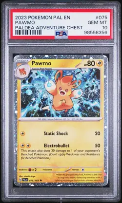 2023 POKEMON PAL EN-PALDEA EVOLVED PALDEA ADVENTURE CHEST #075 PAWMO PSA 10 - Image 1