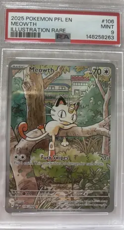 Meowth 106/094 - 2025 Pokemon Phantasmal Flames - Illustration Rare - PSA 9 - Image 1
