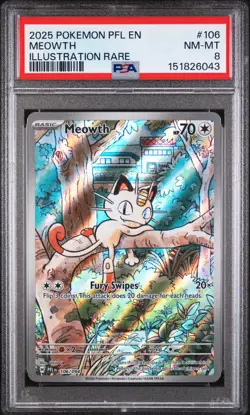 2025 POKEMON PFL EN-PHANTASMAL FLAMES ILLUSTRATION RARE #106 MEOWTH PSA 8 - Image 1