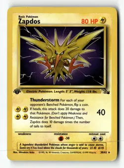 Pokemon Card Zapdos (30) 1st Edition LP Fossil 30/62 - Image 1