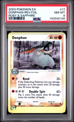2003 POKEMON EX RUBY & SAPPHIRE #17 DONPHAN-REVERSE FOIL PSA 8 - Image 1