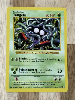 Original 1999 Pokemon TCG Base Set Card Tangela 66/102 Shadowless NM - Image 1