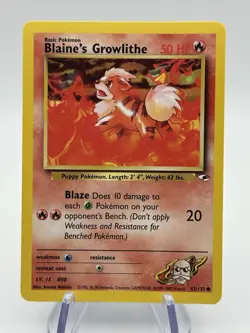 Pokemon Blaine’s Growlithe 62/132 Gym Heroes NM Pack Fresh WOTC English (A4) - Image 1