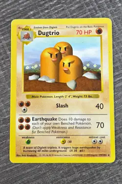 Dugtrio 19/102 Base Set Shadowless Pokemon Card Holo Rare MP - Image 1