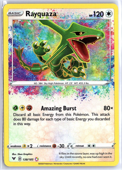 Pokemon TCG Rayquaza Amazing Rare Vivid Voltage 138/185 2020 Card - Image 1