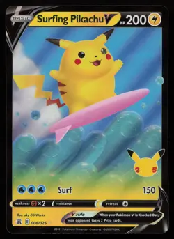 Surfing Pikachu V 008/025 Holo V Rare Celebrations Pokemon NM - Image 1