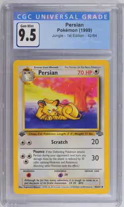 1999 POKEMON JUNGLE - 1ST ED. #42/64 PERSIAN CGC 10 GEM MINT OLD LABEL - Image 1