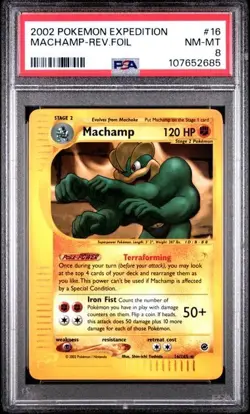 2002 POKEMON EXPEDITION #16 MACHAMP-REVERSE FOIL PSA 8 - Image 1