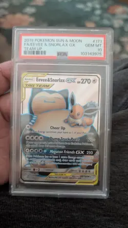 2019 POKEMON SUN & MOON TEAM UP #171 FULL ART/EEVEE & SNORLAX GX PSA 10 - Image 1