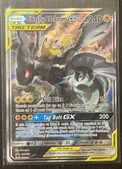 Pokemon Pikachu & Zekrom GX TAG TEAM Promo SM168 Holo Card SM Set - Image 1