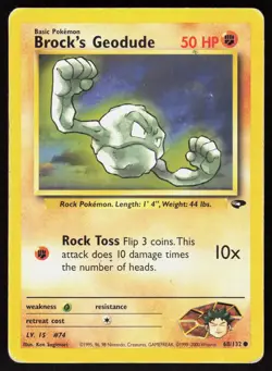 Brock's Geodude 68/132 Common Gym Challenge Pokemon Unlimited Damaged - Image 1