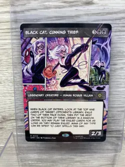 MAGIC THE GATHERING SPIDERMAN BLACK CAT CUNNING THIEF BORDERLESS RARE - Image 1