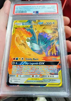 Gem Mint 10 Pokemon TCG Moltres & Zapdos & Articuno GX 44/68 Hidden Fates PSA - Image 2