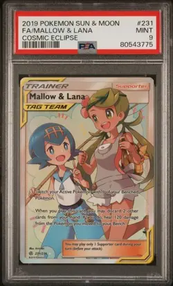 2019 POKEMON COSMIC ECLIPSE #231 FA/MALLOW & LANA COSMIC ECLIPSE PSA 9 - Image 1
