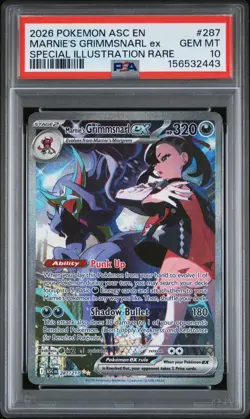 2026 POKEMON ASC SPECIAL ILLUSTRATION RARE #287 MARNIE'S GRIMMSNARL EX PSA 10 - Image 1