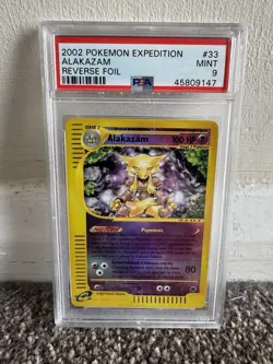 Pokemon TCG Alakazam Reverse Holo Card Expedition Base Set 33/165 PSA 9 - Image 1