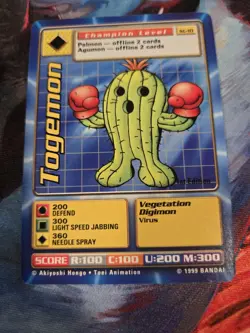 Digimon Togemon St-10 Champion Level 1st Edition Card 1999 Bandai MP - Image 1