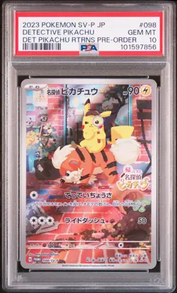 2023 POKEMON JAPANESE SV-P PROMO PRE-ORDER #098 DETECTIVE PIKACHU PSA 10 - Image 1