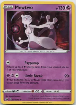 Mewtwo 059/159 Holo Rare Crown Zenith Pokemon Holo LP - Image 1