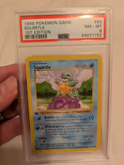 PSA 8! 1st Ed. 💦 Squirtle Base Set 1st Edition PSA 8 Near Mint 1999 #63 Pokemon - Image 1