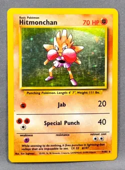 MP Hitmonchan 7/102 Holo Rare Base Set Unlimited Pokemon WotC Ken Sugimori - Image 1
