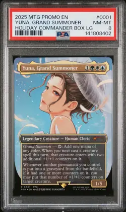 2025 MTG WPN PROMOS HOLIDAY COMMANDER BOX LEAGUE YUNA, GRAND SUMMONER PSA 8 - Image 1