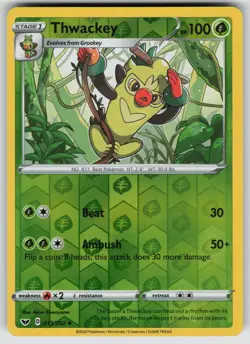 THWACKEY 013/202 UNCOMMON SWORD & SHIELD POKEMON REVERSE HOLO NEAR MINT - Image 1