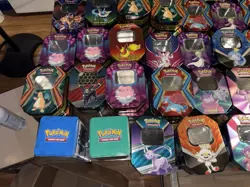 Mega Lot of 50 Empty Pokemon Tins Storage Bulk Case Dragonite Eevee Mew Gengar - Image 2