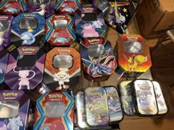 Mega Lot of 50 Empty Pokemon Tins Storage Bulk Case Dragonite Eevee Mew Gengar - Image 4