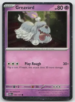 Greavard 100/197 Common Obsidian Flames Pokemon Cosmo Holo NM - Image 1