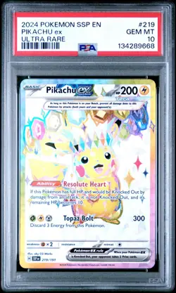 2024 POKEMON SSP EN-SURGING SPARKS ULTRA RARE #219 PIKACHU EX PSA 10 - Image 1