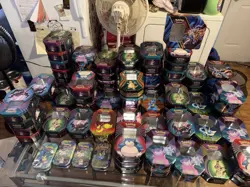 MASSIVE 80 Empty Pokemon Tins Bulk Lot Storage Snorlax Mimikyu Darkrai NO PACKS - Image 1