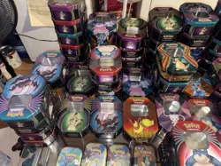 MASSIVE 80 Empty Pokemon Tins Bulk Lot Storage Snorlax Mimikyu Darkrai NO PACKS - Image 2