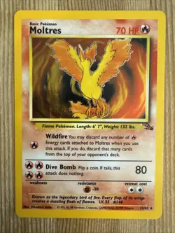 Moltres 12/62 1999 Fossil Unlimited Pokemon Card Vintage WOTC Holo Rare - MP - Image 1