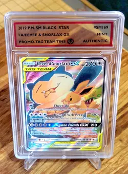 Pokemon Eevee & Snorlax GX Tag Team Full Art Promo Card #SM169 Slabbed Mint+ - Image 1